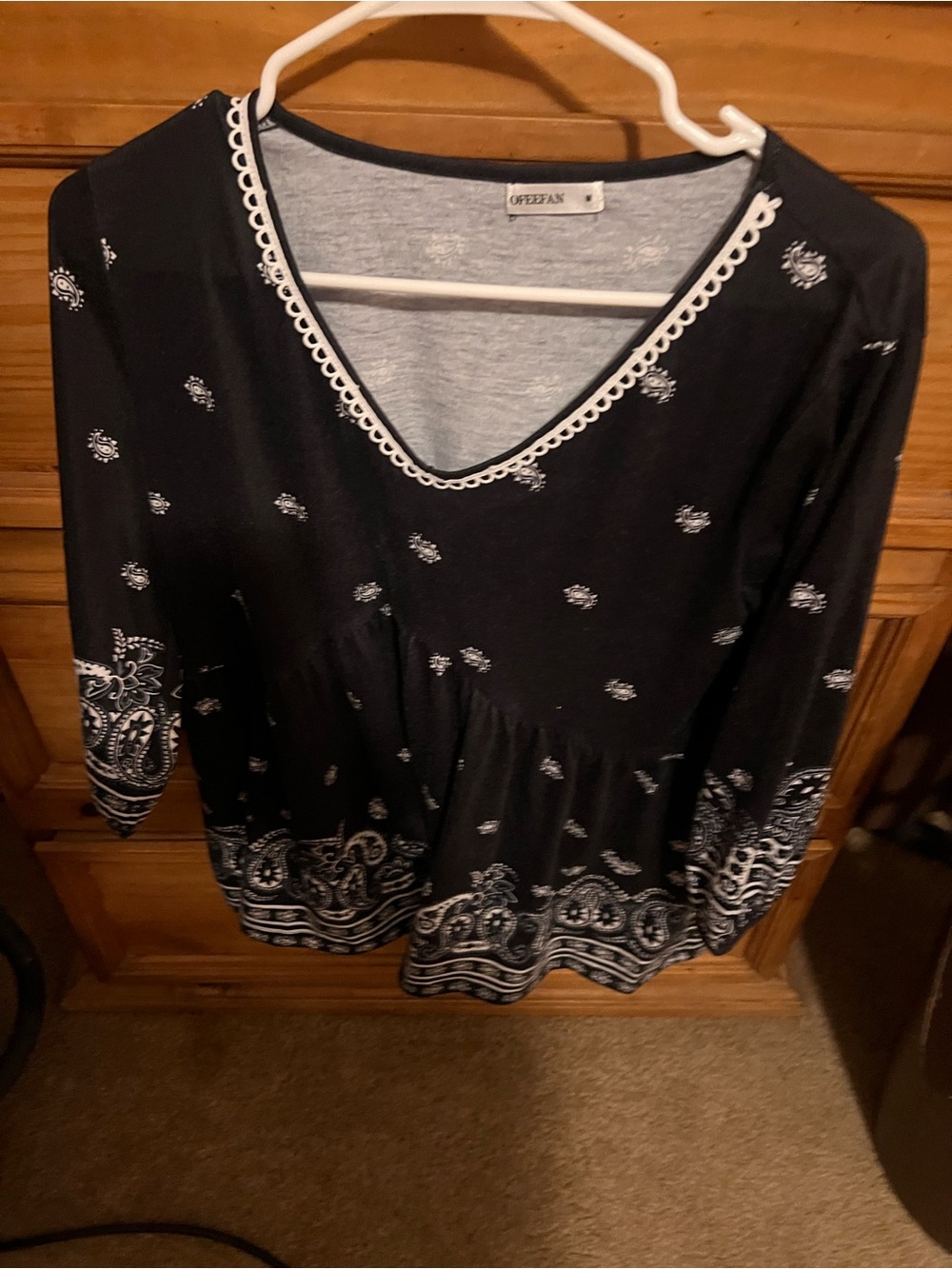 Offeeban Black V-Neck Paisley Peasant Tunic